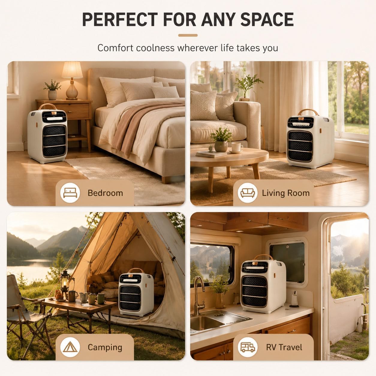  Climatiseur Portable 4800 BTU Pour Camping Et Camping-Car,4-en-1 Silencieux Avec Refroidissement Rapide, Déshumidificateur,420 W Faible Consommation,AC/DC 24 V, Télécommande Et Minuterie 12 H