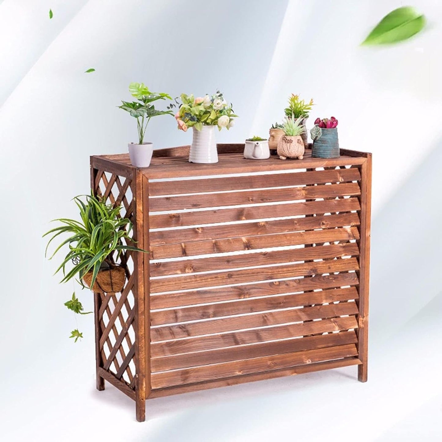 GENERIC Housse De Climatiseur En Bois Massif Avec Pot De Fleurs - Protection Anti-corrosion - Marron - Élégant Et Design