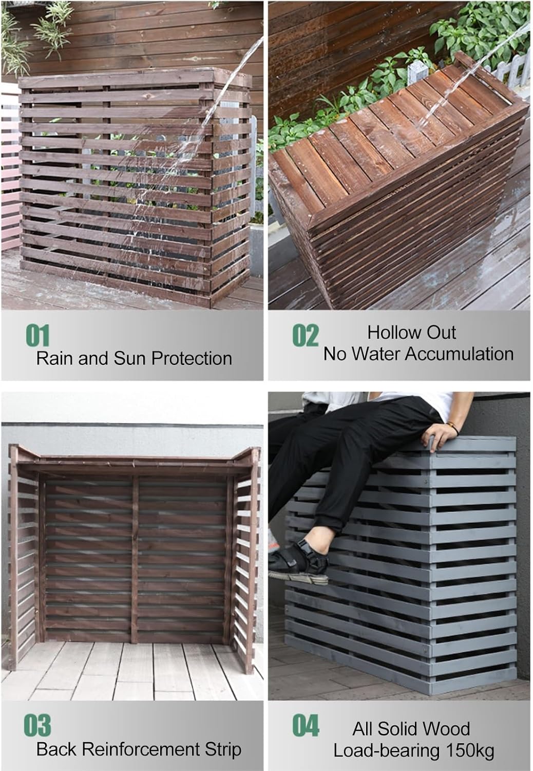  Housses Décoratives Pour Climatiseur Pour Clôtures Extérieures, Housse En Bois Pour Unité De Climatisation Et Support De Plantes Avec Protection Supérieure - Housses De Climatisation élégantes Et