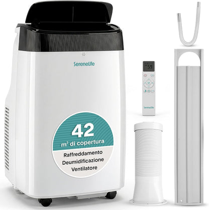  SereneLife Climatiseur Portable 3 En 1 Avec Déshumidificateur, Ventilateur, Télécommande, Kit Fenêtre, 9 000 BTU, Classe A
