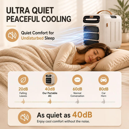  Climatiseur Portable 4800 BTU Pour Camping Et Camping-Car,4-en-1 Silencieux Avec Refroidissement Rapide, Déshumidificateur,420 W Faible Consommation,AC/DC 24 V, Télécommande Et Minuterie 12 H
