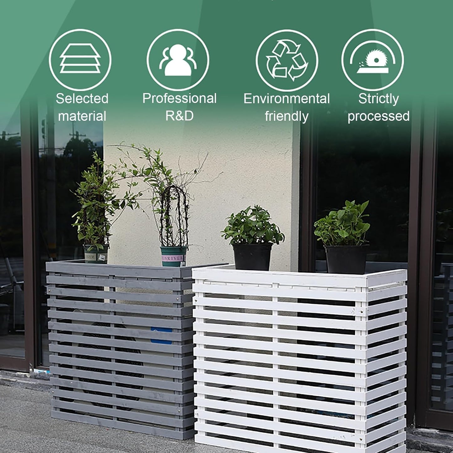  Housse En Bois De Qualité Supérieure Pour Climatiseur – Extérieur Avec Support De Fleur, Protection élégante Pour Unités Mobiles, Couleur Marron – Et Résistante Aux Intempéries.