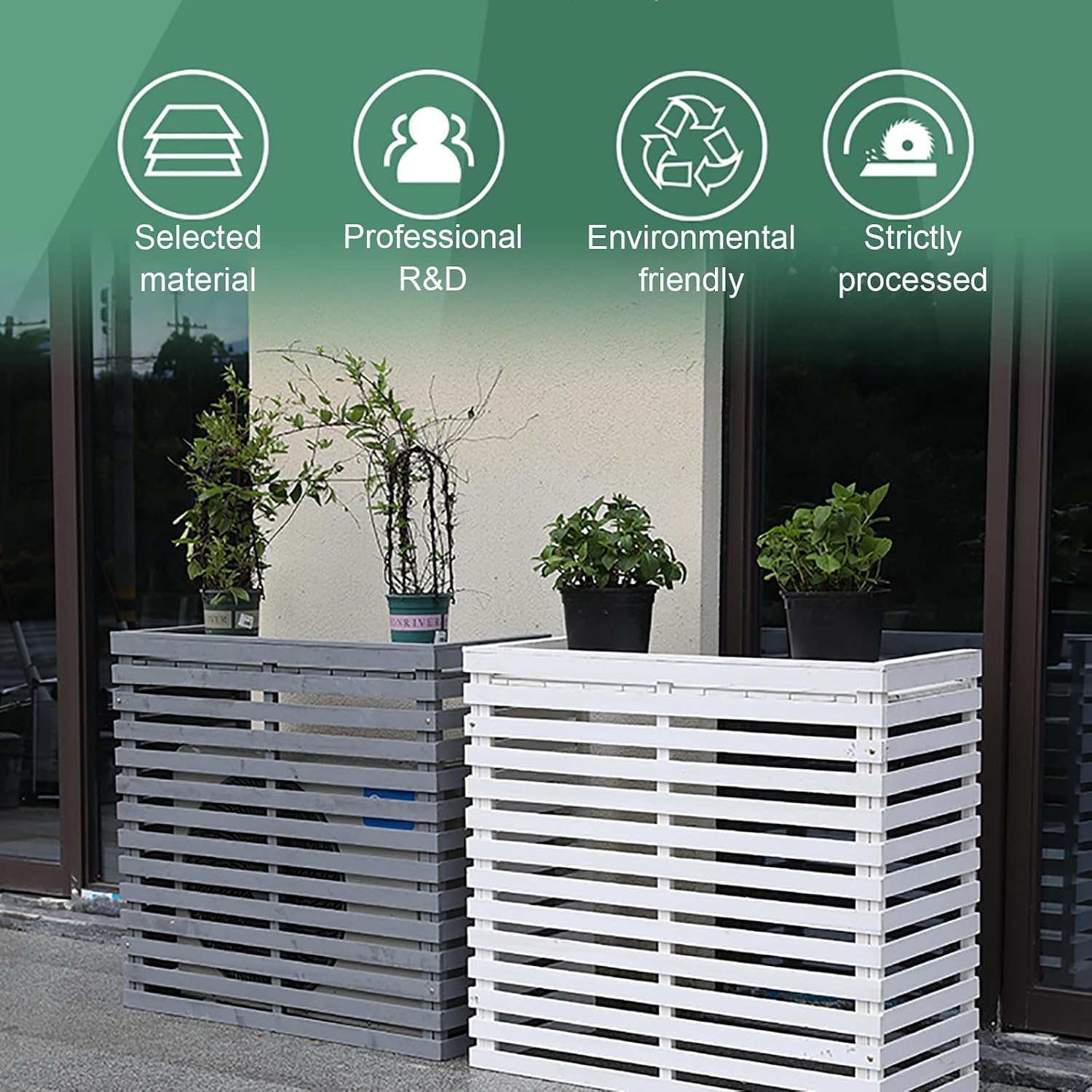  Housse En Bois De Qualité Supérieure Pour Climatiseur – Extérieur Avec Support De Fleur, Protection élégante Pour Unités Mobiles, Couleur Marron – Et Résistante Aux Intempéries.