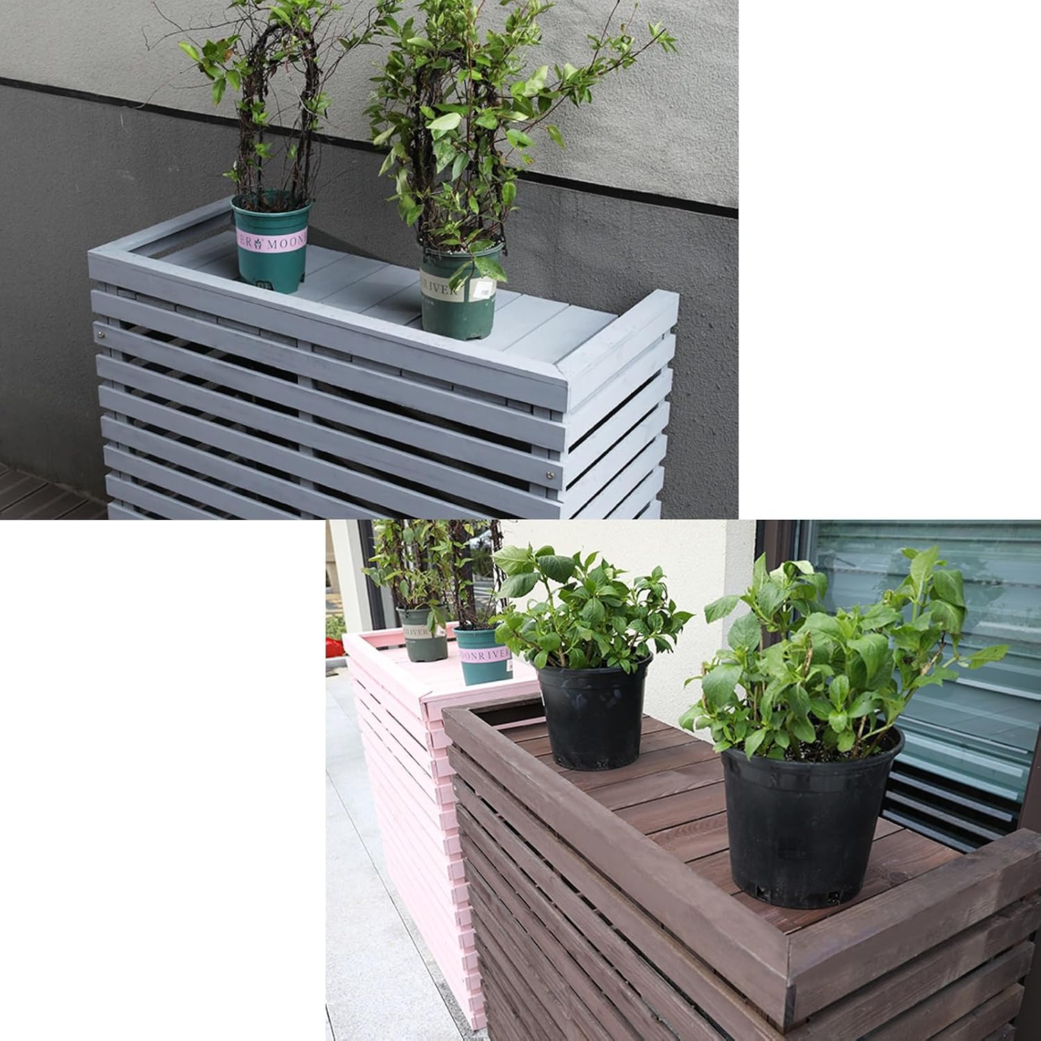  Housses Décoratives Pour Climatiseur Pour Clôtures Extérieures, Housse En Bois Pour Unité De Climatisation Et Support De Plantes Avec Protection Supérieure - Housses De Climatisation élégantes Et