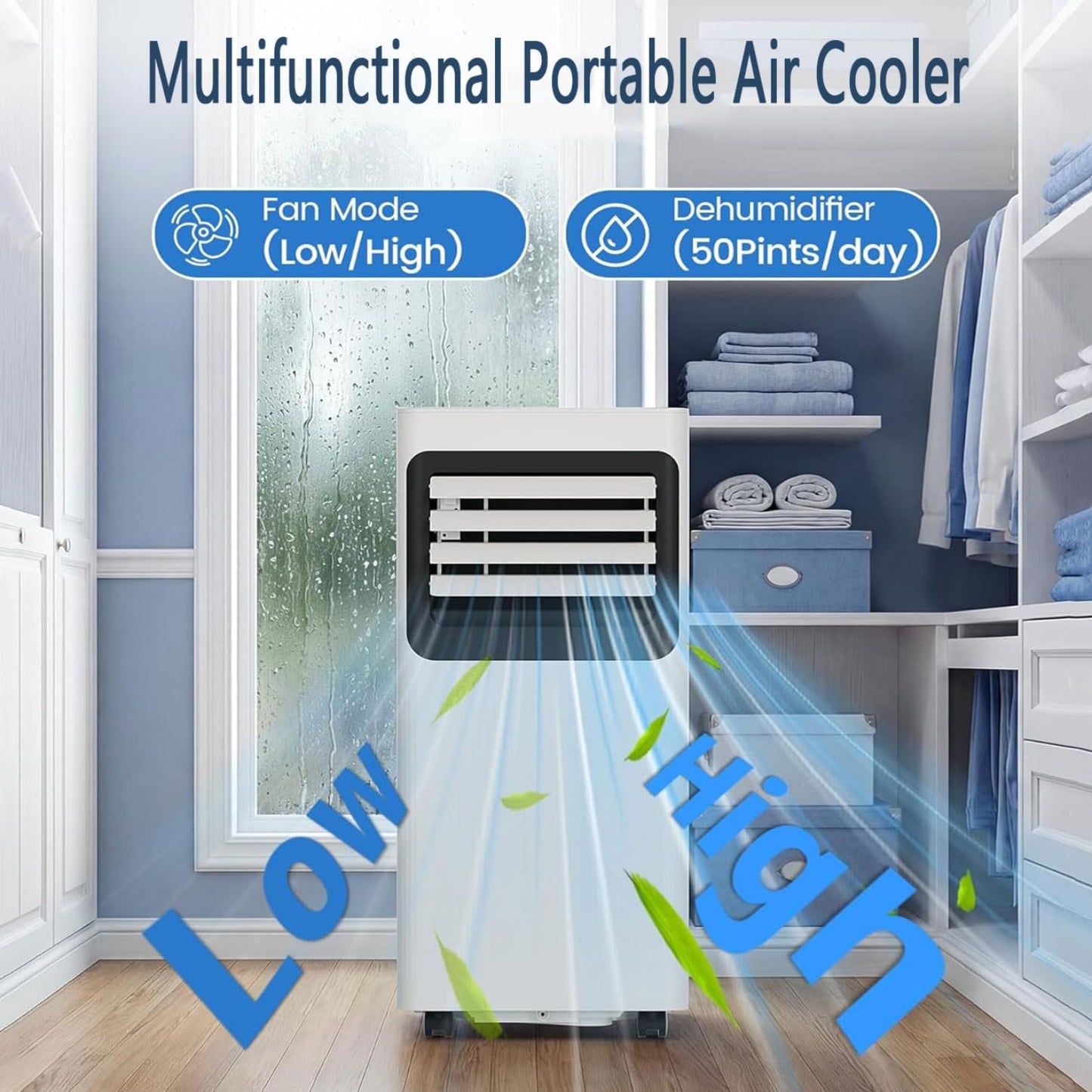  7000 BTU Climatiseurs Portables Climatiseur Portable Jusqu'à 350 Sq.Ft.Unité De Climatisation Portable Intelligente Avec Ventilateur Cool Déshumidificateur Sleep 24H Timer Remote & Installation Kit De