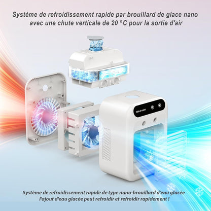  Climatiseur Portable, Climatiseur Portable Silencieux 4 En 1, Capacité De 500 Ml, Deux Vitesses De Ventilation, Deux Modes De Pulvérisation, Mini Climatiseur, Convient Aux Bureaux Et Aux Chambres.