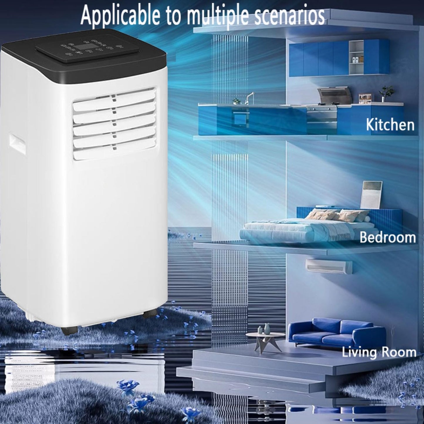 GENERIC Climatiseur Portable, Petit Climatiseur Avec Déshumidificateur, Refroidit 30 M², Climatiseur Mobile Silencieux Avec Kit De Fenêtre Et Télécommande, Oscillant, 2 Vitesses, 3 Modes, Minuterie 24 H