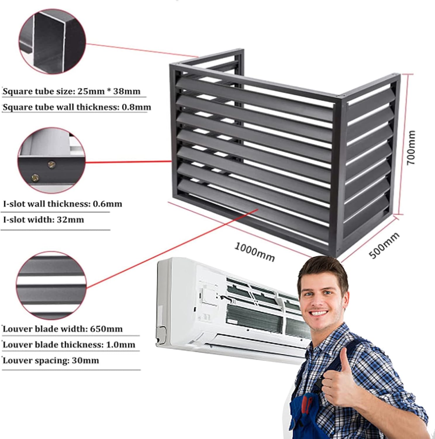 GENERIC Housse De Protection Imperméable Pour Climatiseur D'extérieur Pour Fenêtre AC, Housse De Protection Résistante à La Poussière Avec écran De Clôture En Aluminium Résistant Aux Intempéries Et Protection