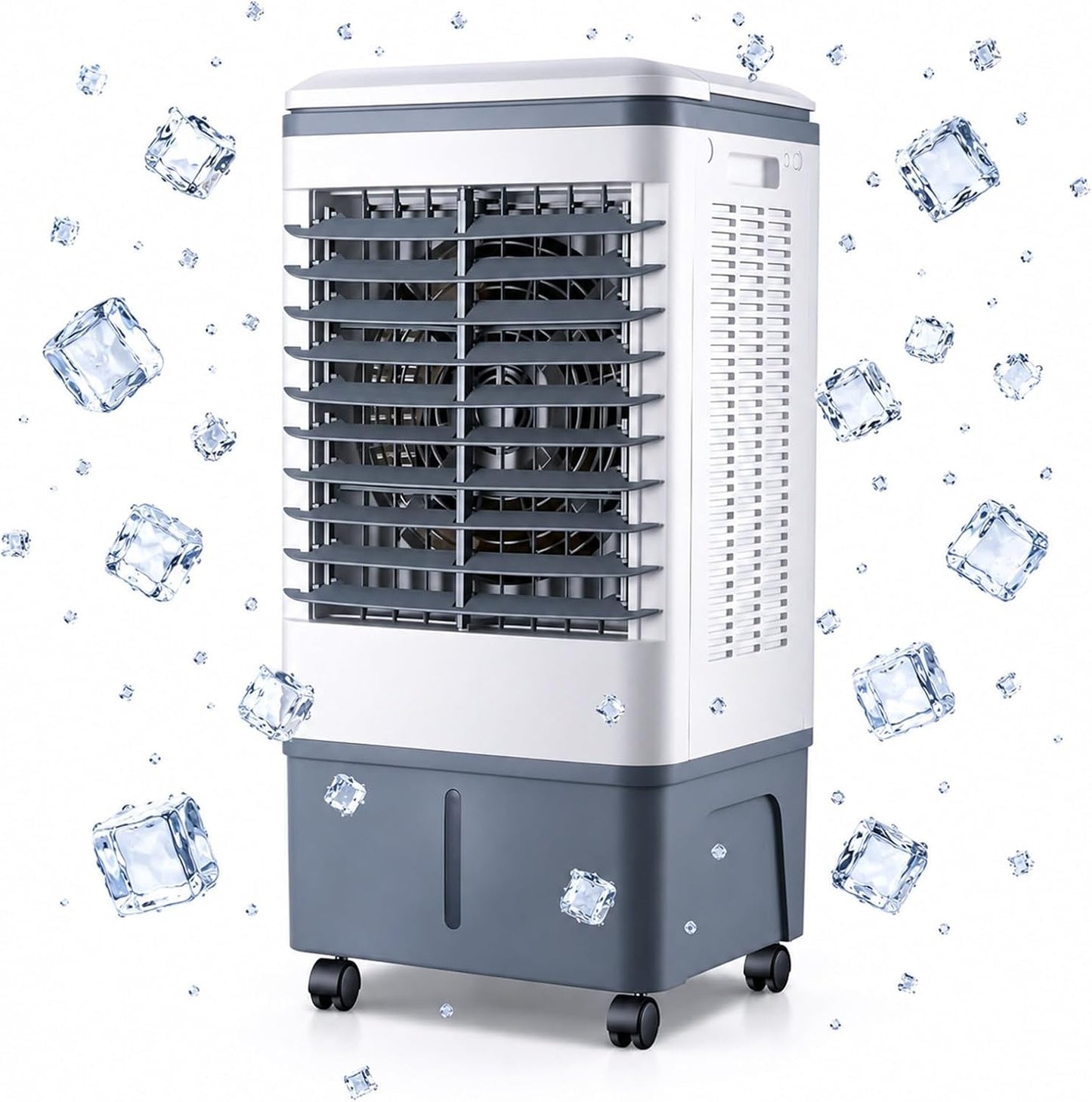 GENERIC Refroidisseur D'air évaporatif Compact Avec Télécommande, Ventilateur à 3 Vitesses, Minuterie 7.5H, Packs De Glace Et Roues Verrouillables Pour Chambre à Coucher, Bureau, Confort De Refroidissement De