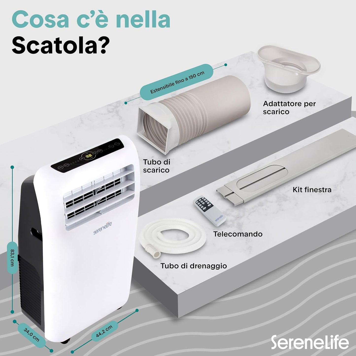  SereneLife Climatiseur Portable 3 En 1 Avec Déshumidificateur, Ventilateur, Télécommande, Kit Fenêtre, 9 000 BTU, Classe A