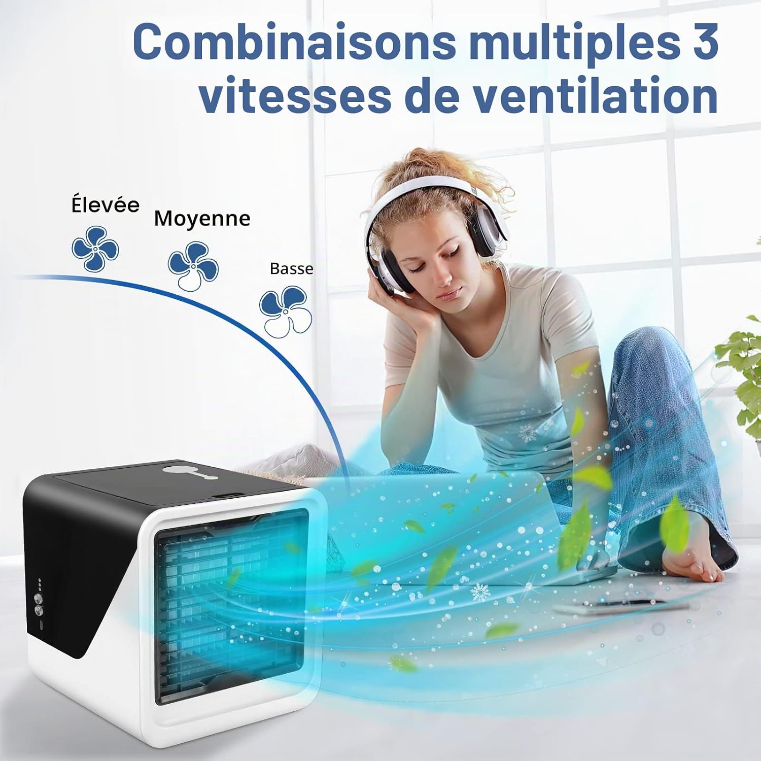  Climatiseur Portable, Ventilateur De Climatisation Compact Pour Voiture, Chambre Personnelle, Mini Refroidisseur D'air 3 En 1, Purificateur D'air Et Humidificateur, Ventilateur De Bureau Pour La