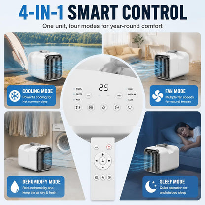  Climatiseur Mobile Tente 4000 BTU, Sans Fenêtre Clim Portable Camping RV Camion Fourgon Voiture Garage Mini Climatiseur Silencieux 4-en-1 Basse Consommation 420W