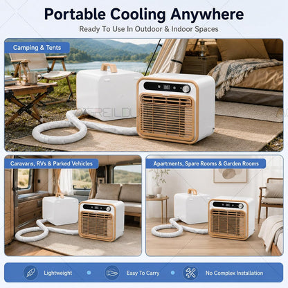  Climatiseur Split Portable 1500W, Climatiseur De Tente Silencieux <40dB Pour Camping Avec Minuteur 12H, Télécommande Tactile & Commande App, Pour Camping-Car & Caravane 1m-Pipe