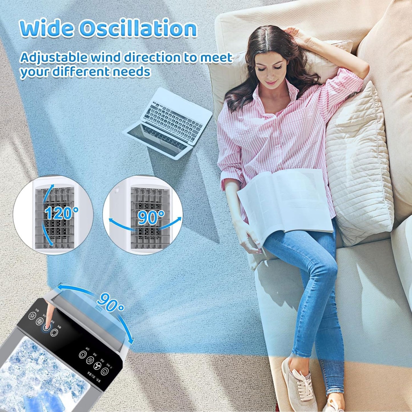 GENERIC Refroidisseur D'air évaporatif Portable Avec Réservoir 7L, Télécommande, Minuterie 12H, 3 Vitesses, 120 Swing, Cellules De Glace Pour Le Bureau De Chambre à Coucher Maison économie D'énergie Easy Mobi