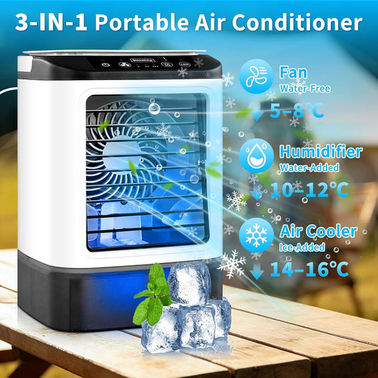  2026 Nouveauté Climatiseur Mobile - 4 Vitesses Climatiseur Mobile Sans évacuation Avec Moule à Glaçons/Fonction Brumisation/Lumière LED 7 Couleurs/Réservoir 900 Ml - Rafraichisseur D'air Silencieux