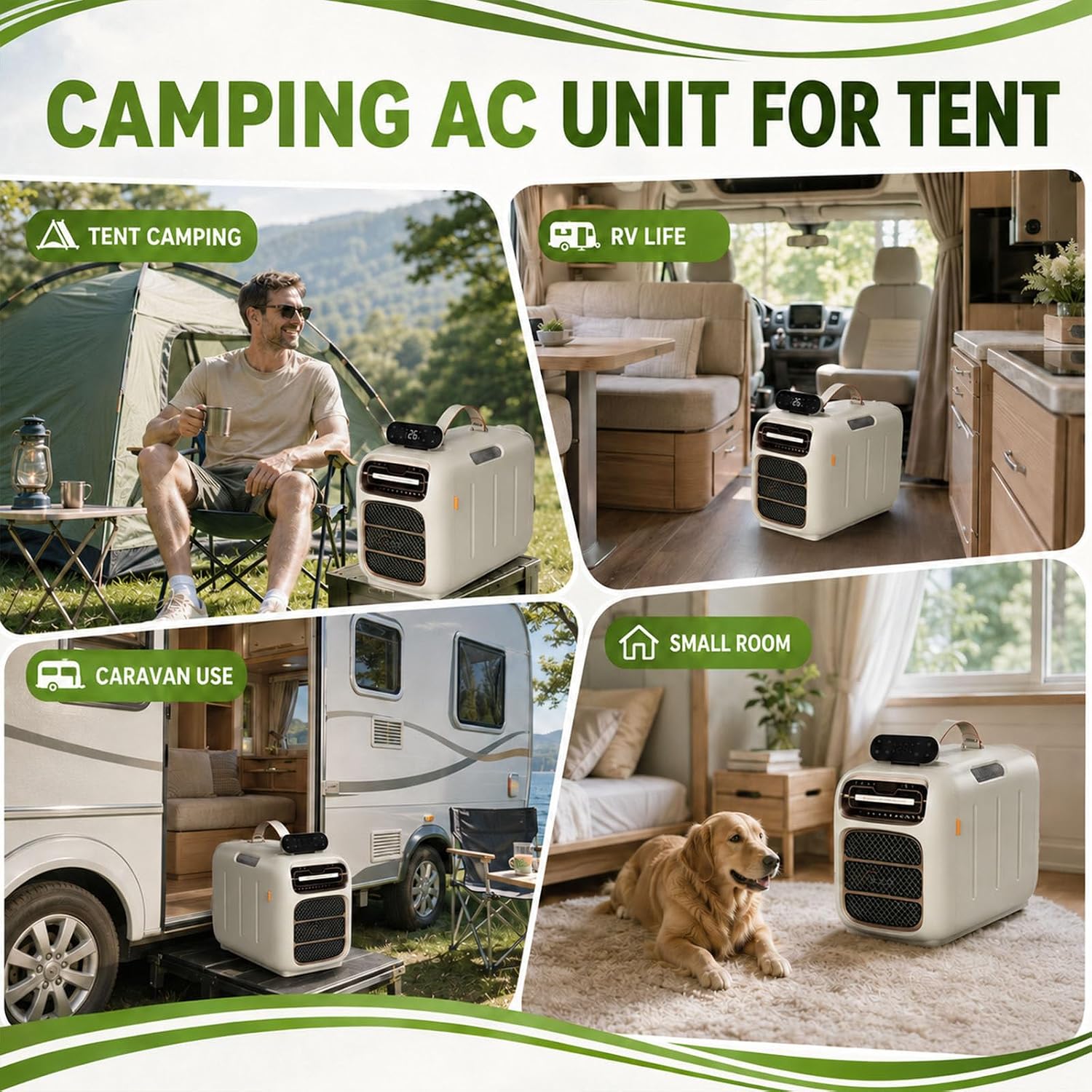 Climatiseur Portable, 4700 BTU Mobile AC Pour Tentes Et VR, Double échappement De Tuyau, Auto-évaporation, Déshumidificateur, Fonctionnement Silencieux Pour Les Petits Espaces Et Le Camping, Contrôle