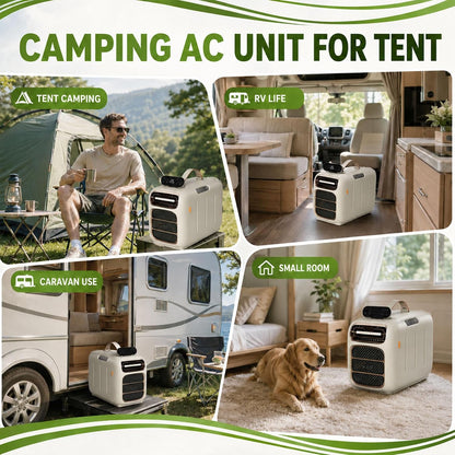  Climatiseur Portable, 4700 BTU Mobile AC Pour Tentes Et VR, Double échappement De Tuyau, Auto-évaporation, Déshumidificateur, Fonctionnement Silencieux Pour Les Petits Espaces Et Le Camping, Contrôle
