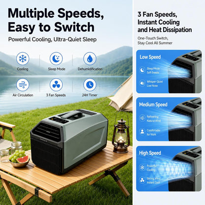  Climatiseur Portable 4 En 1,5100Btu (1500W) Refroidissement Rapide, Faible Consommation D'énergie,Minuterie 24H,16 °c à 32 °c,10 M², Pour Camping Caravanes Tentes Petites Pièces 220VAC