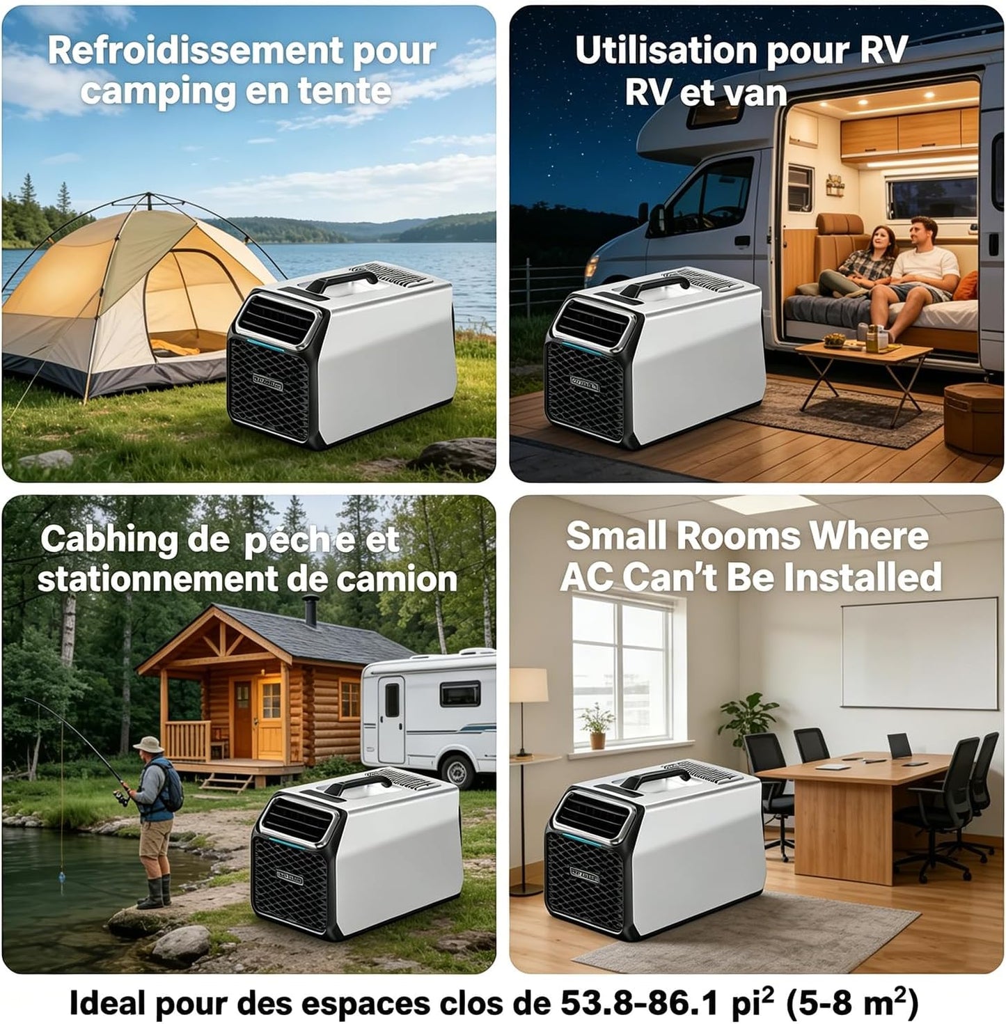  Climatiseur Mobile Silencieux 5000 BTU Pour Camping-Car, Tente Et Camion, Refroidisseur D’Air De Camping Multifonction, Mode Nuit, Minuterie, Télécommande, Usage Intérieur Extérieur Gray