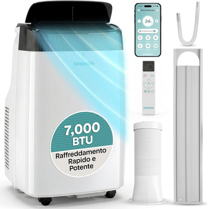  SereneLife Climatiseur Portable 3 En 1 Avec Déshumidificateur, Ventilateur, Télécommande, Kit Fenêtre, 9 000 BTU, Classe A