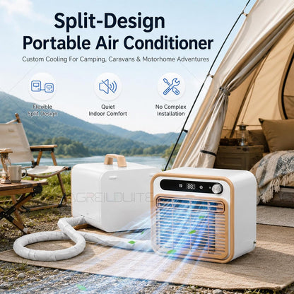  Climatiseur Split Portable 1500W, Climatiseur De Tente Silencieux <40dB Pour Camping Avec Minuteur 12H, Télécommande Tactile & Commande App, Pour Camping-Car & Caravane 1m-Pipe