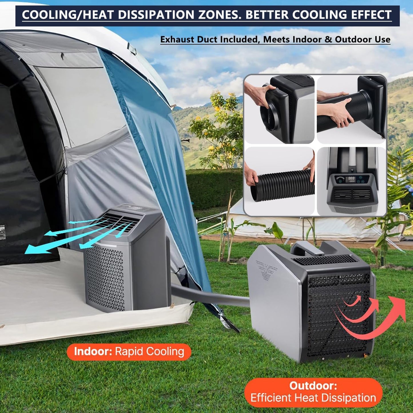 GENERIC Climatiseur De Camping Portable – 6000 BTU DC 48 V 450 W Avec Télécommande, Fonctionnalité 4 En 1 : Refroidissement, Ventilateur, Déshumidification Et Mode Veille, Idéal Pour Jusqu'à 100 M²