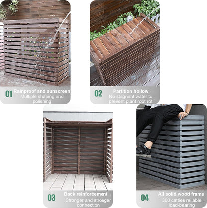  Housse En Bois De Qualité Supérieure Pour Climatiseur – Extérieur Avec Support De Fleur, Protection élégante Pour Unités Mobiles, Couleur Marron – Et Résistante Aux Intempéries.