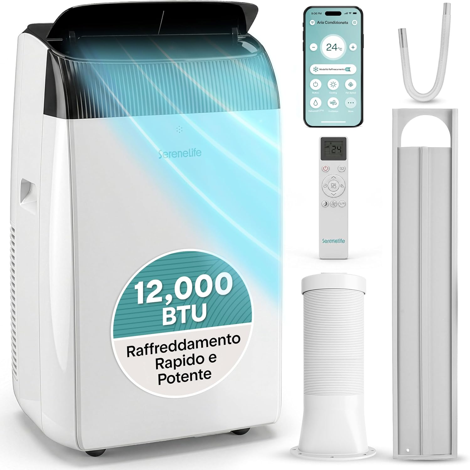  SereneLife Climatiseur Portable 3 En 1 Avec Déshumidificateur, Ventilateur, Télécommande, Kit Fenêtre, 9 000 BTU, Classe A