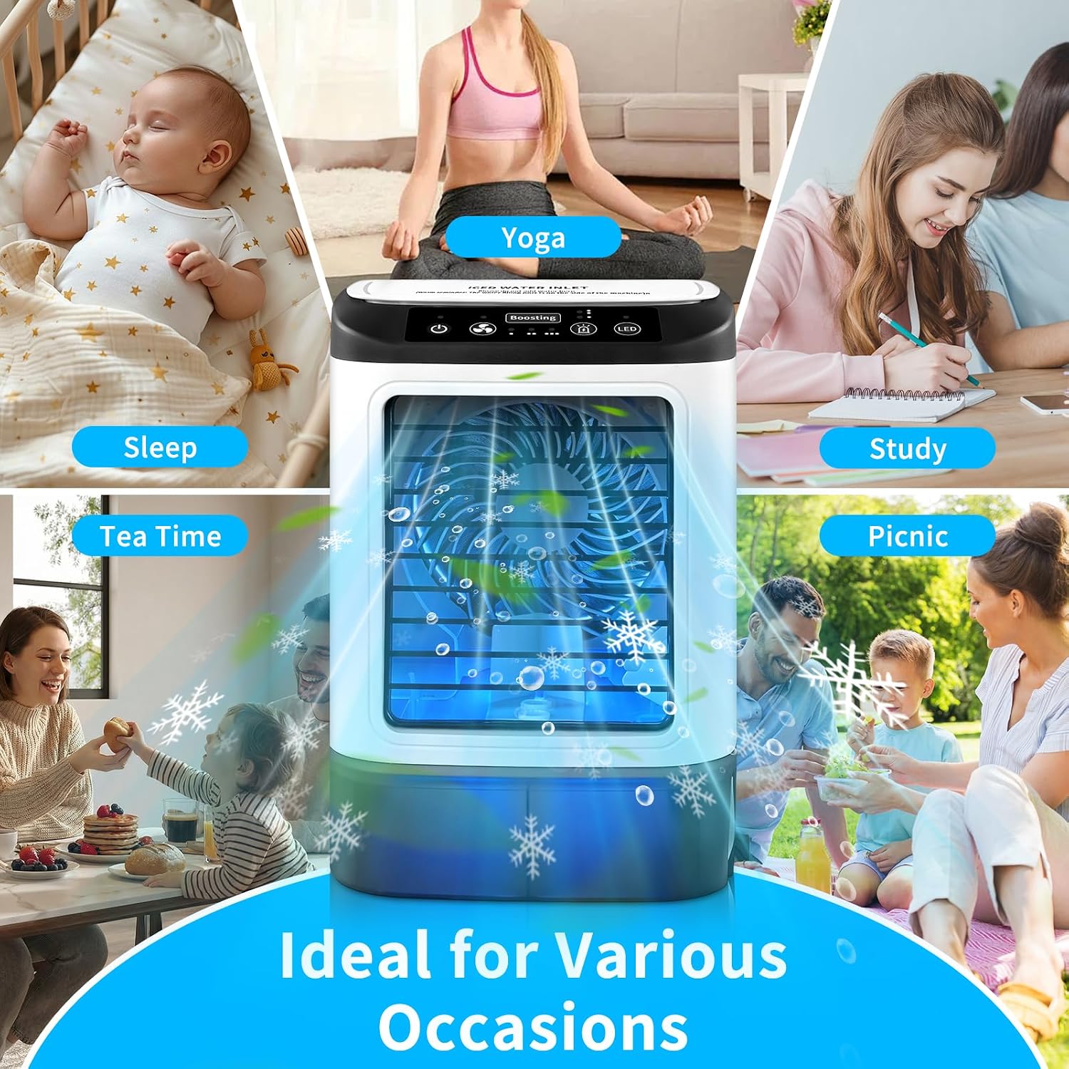  2026 Nouveauté Climatiseur Mobile - 4 Vitesses Climatiseur Mobile Sans évacuation Avec Moule à Glaçons/Fonction Brumisation/Lumière LED 7 Couleurs/Réservoir 900 Ml - Rafraichisseur D'air Silencieux