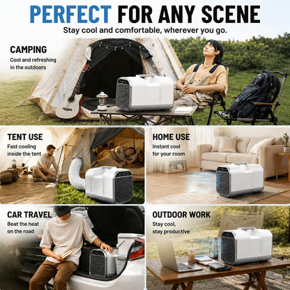  Climatiseur Mobile Tente 4000 BTU, Sans Fenêtre Clim Portable Camping RV Camion Fourgon Voiture Garage Mini Climatiseur Silencieux 4-en-1 Basse Consommation 420W