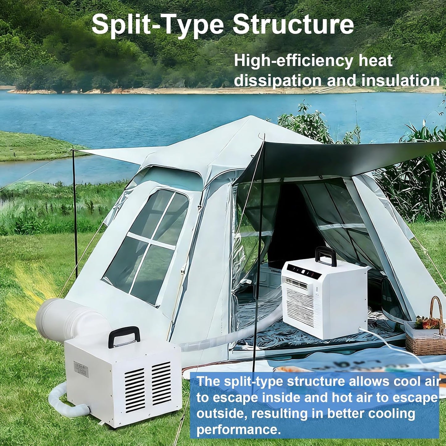  Climatiseur Split Portable, Refroidissement Rapide, Écoénergétique, Sans Installation Fixe, Pour Chambre, Salon, Bureau(Size:with 1-Meter Connecting Pipe)