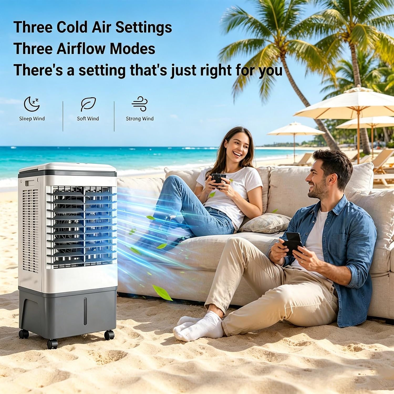 GENERIC Refroidisseur D'air évaporatif Compact Avec Télécommande, Ventilateur à 3 Vitesses, Minuterie 7.5H, Packs De Glace Et Roues Verrouillables Pour Chambre à Coucher, Bureau, Confort De Refroidissement De