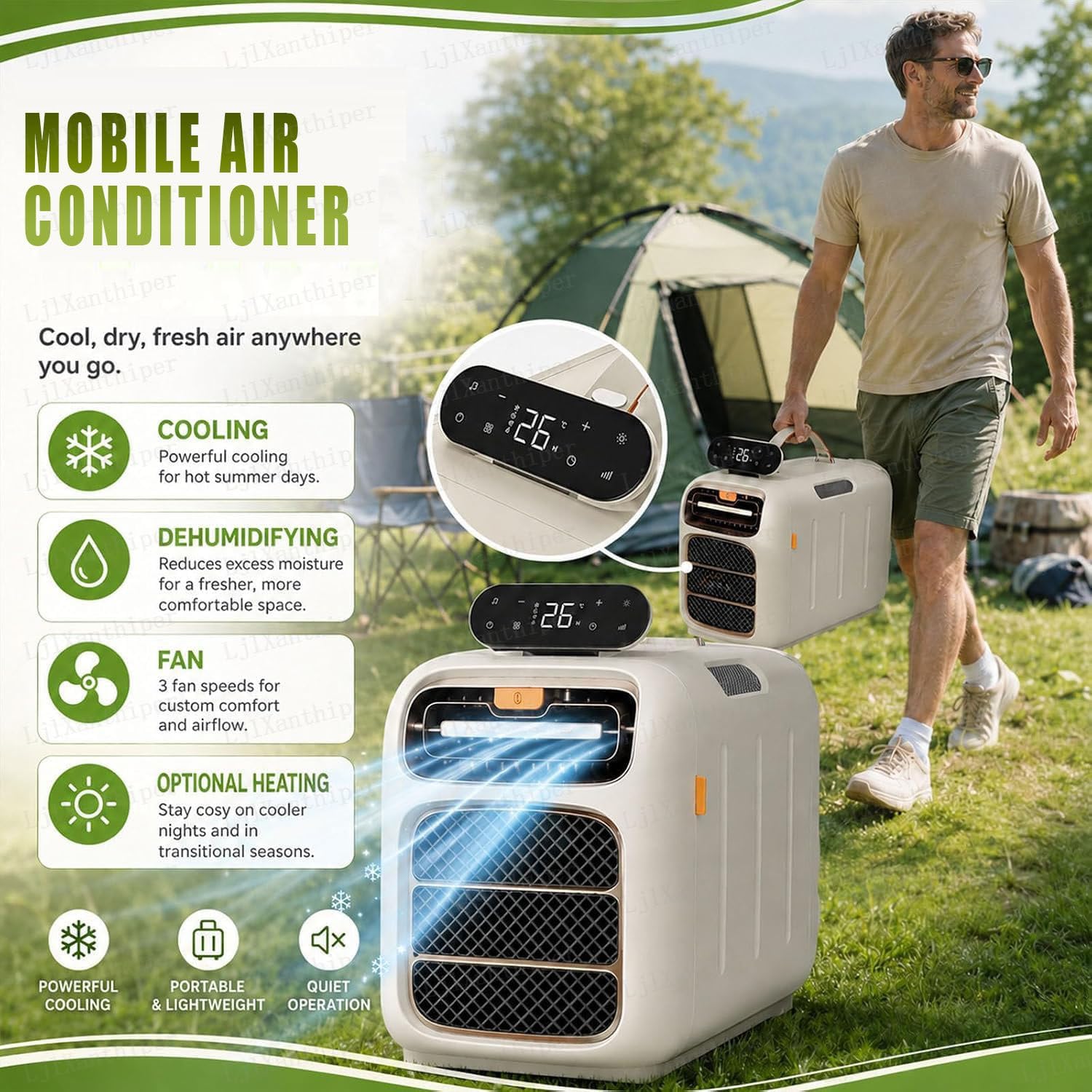 GENERIC Climatiseur De Camping Portable 5000 BTU, Température Réglable 16-32 °C, Trois Vitesses De Ventilateur, Faible Bruit, Idéal Pour Les Camping-cars, Camions, Voitures, Petits Entrepôts, Maisons Pour