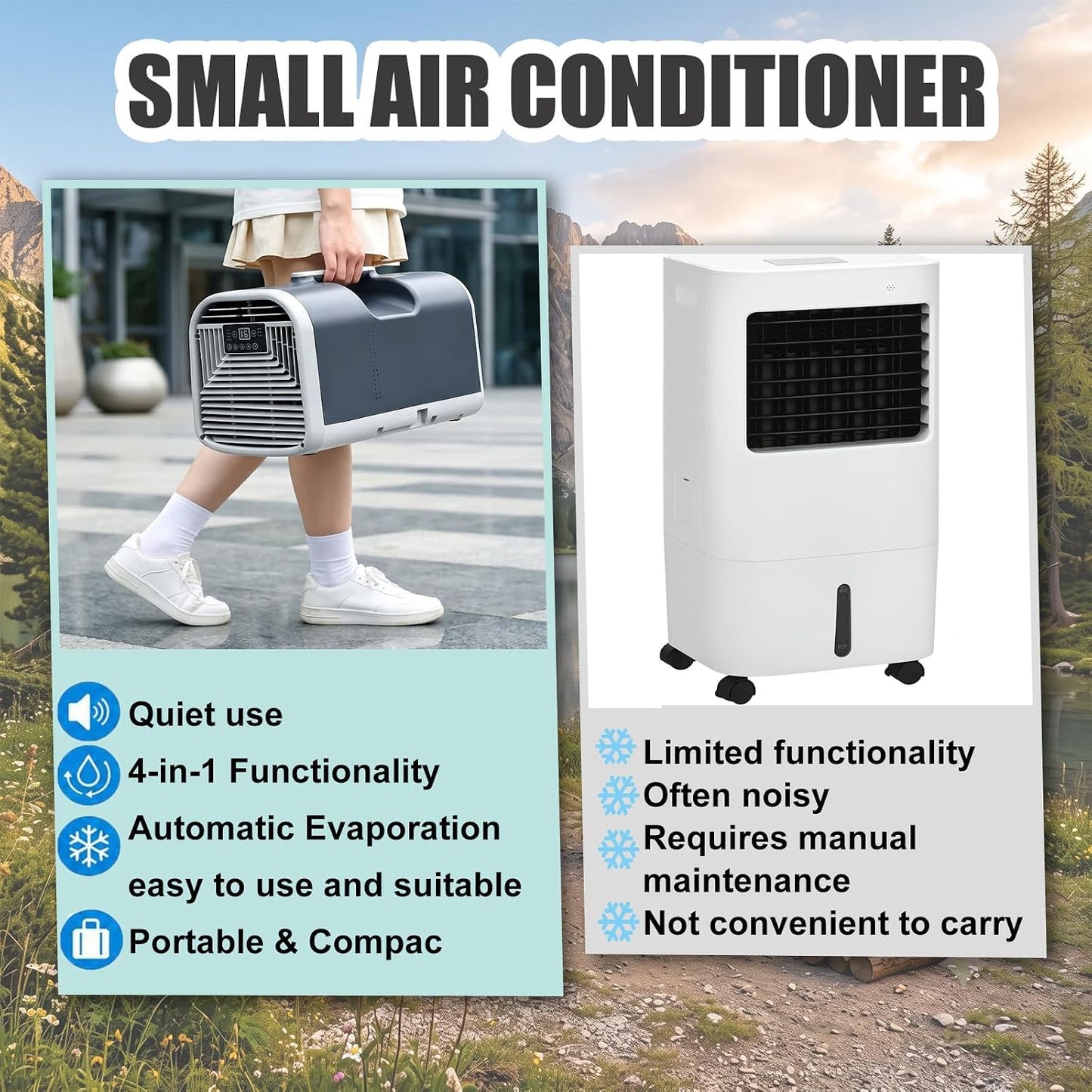  Climatiseurs Portables De Voyage Refroidisseur Et Déshumidificateur, Ventilateur De Nuit Ultra-Silencieux 45dB Pour Camping-car Et Usage Intérieur, Système D'Évaporation Automatique Sans Drainage