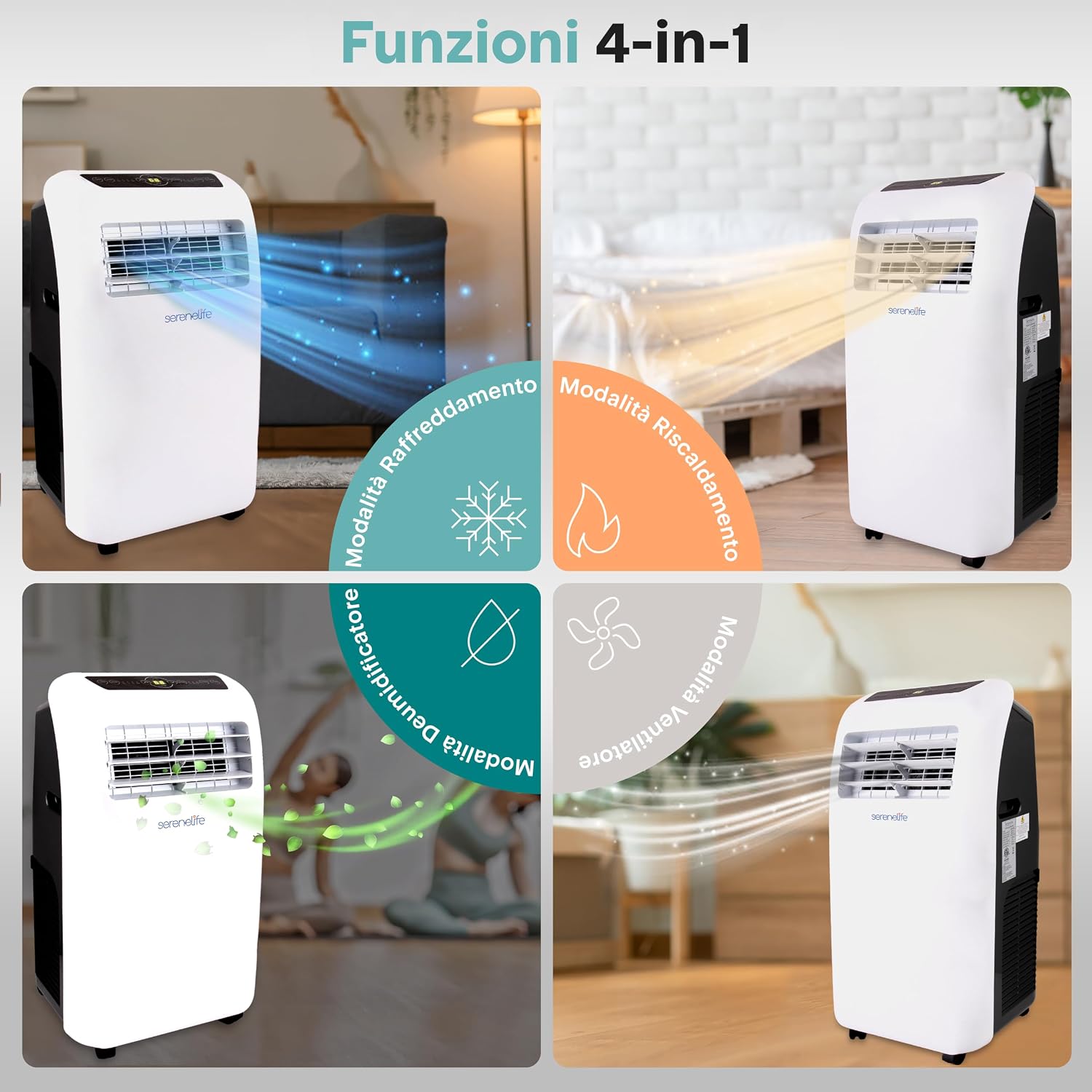  SereneLife Climatiseur Portable 3 En 1 Avec Déshumidificateur, Ventilateur, Télécommande, Kit Fenêtre, 9 000 BTU, Classe A