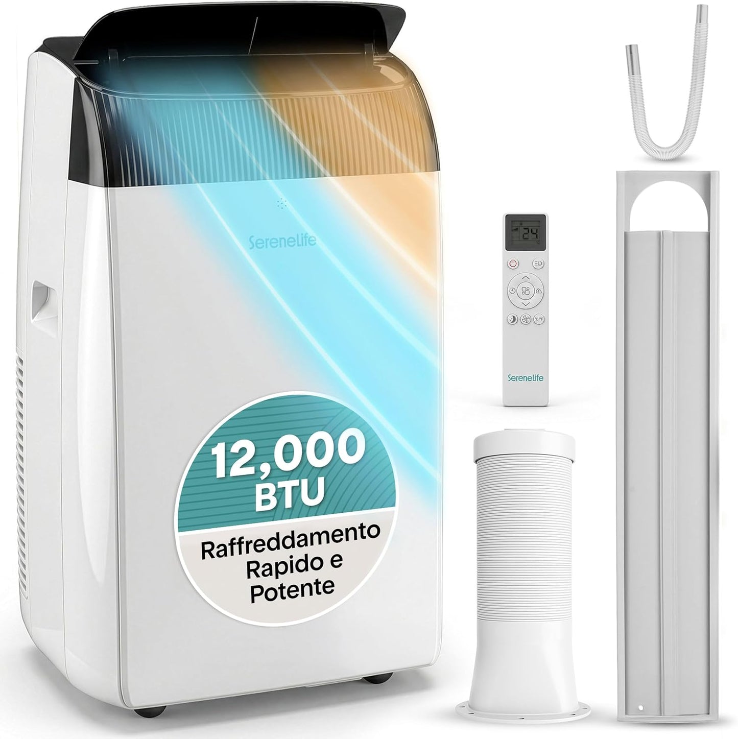  SereneLife Climatiseur Portable 3 En 1 Avec Déshumidificateur, Ventilateur, Télécommande, Kit Fenêtre, 9 000 BTU, Classe A