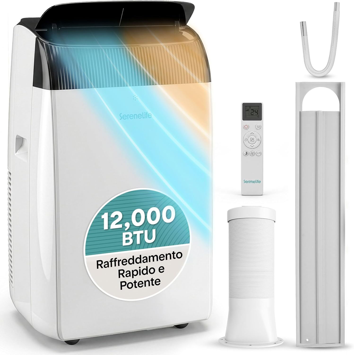  SereneLife Climatiseur Portable 3 En 1 Avec Déshumidificateur, Ventilateur, Télécommande, Kit Fenêtre, 9 000 BTU, Classe A