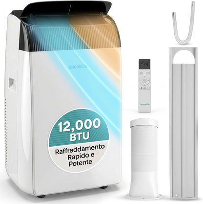  SereneLife Climatiseur Portable 3 En 1 Avec Déshumidificateur, Ventilateur, Télécommande, Kit Fenêtre, 9 000 BTU, Classe A