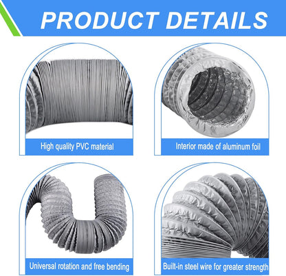  Tuyau Ventilation PVC 100mm Pour Hotte Aspirante 3m Flexible Tuyau D'Evacuation Avec 2 Colliers De Serrage Et 1 Adhésif Aluminium Pour Climatisation Extracteur D'Air Ventilateur Tubulair Gris