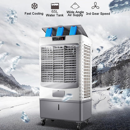 GENERIC Refroidisseur D'air évaporatif Portable, Réglages à 3 Vitesses Et Oscillation à 120 °, Réservoir De 55L Pour Le Refroidissement De Bureau à Domicile, Conception Facile Avec Roues