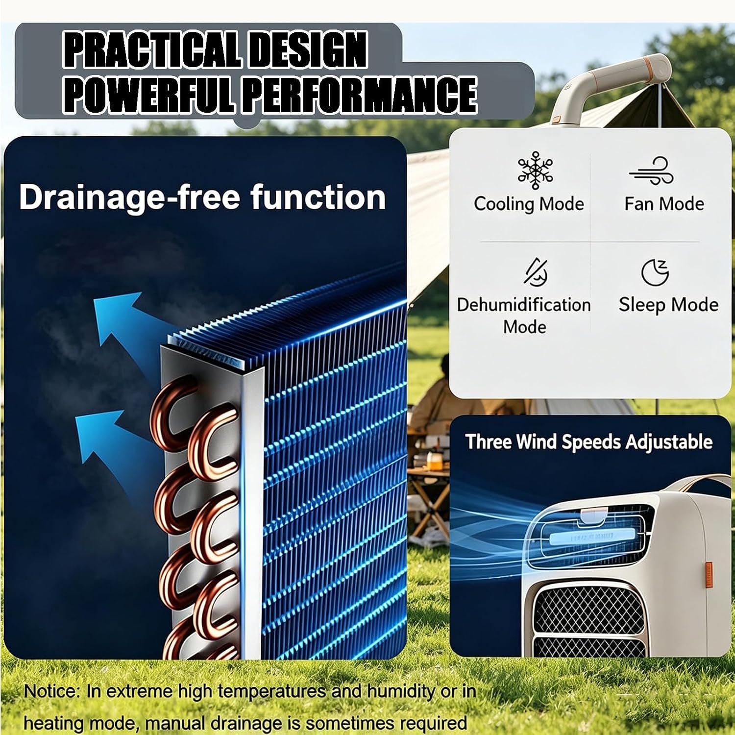  Climatiseur D'extérieur Portable,Climatiseur Mobile,pour Tente,Refroidissement/Chauffage,3 Vitesses De Ventilation,Faible Consommation D'énergie Aucune Installation Nécessaire Cold+Heat