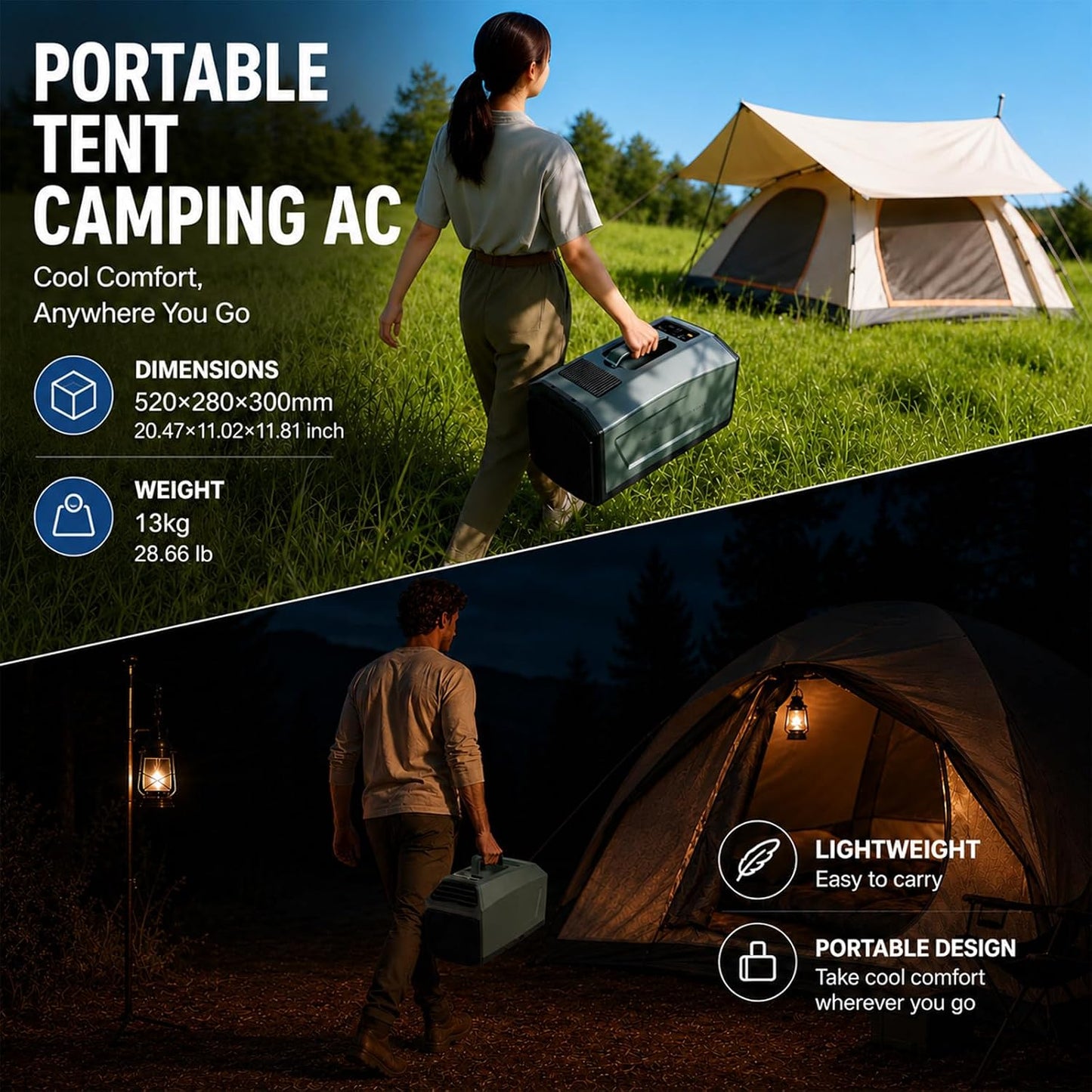  Climatiseur Portable 4 En 1,5100Btu (1500W) Refroidissement Rapide, Faible Consommation D'énergie,Minuterie 24H,16 °c à 32 °c,10 M², Pour Camping Caravanes Tentes Petites Pièces 220VAC