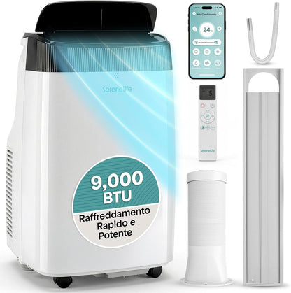  SereneLife Climatiseur Portable 3 En 1 Avec Déshumidificateur, Ventilateur, Télécommande, Kit Fenêtre, 9 000 BTU, Classe A