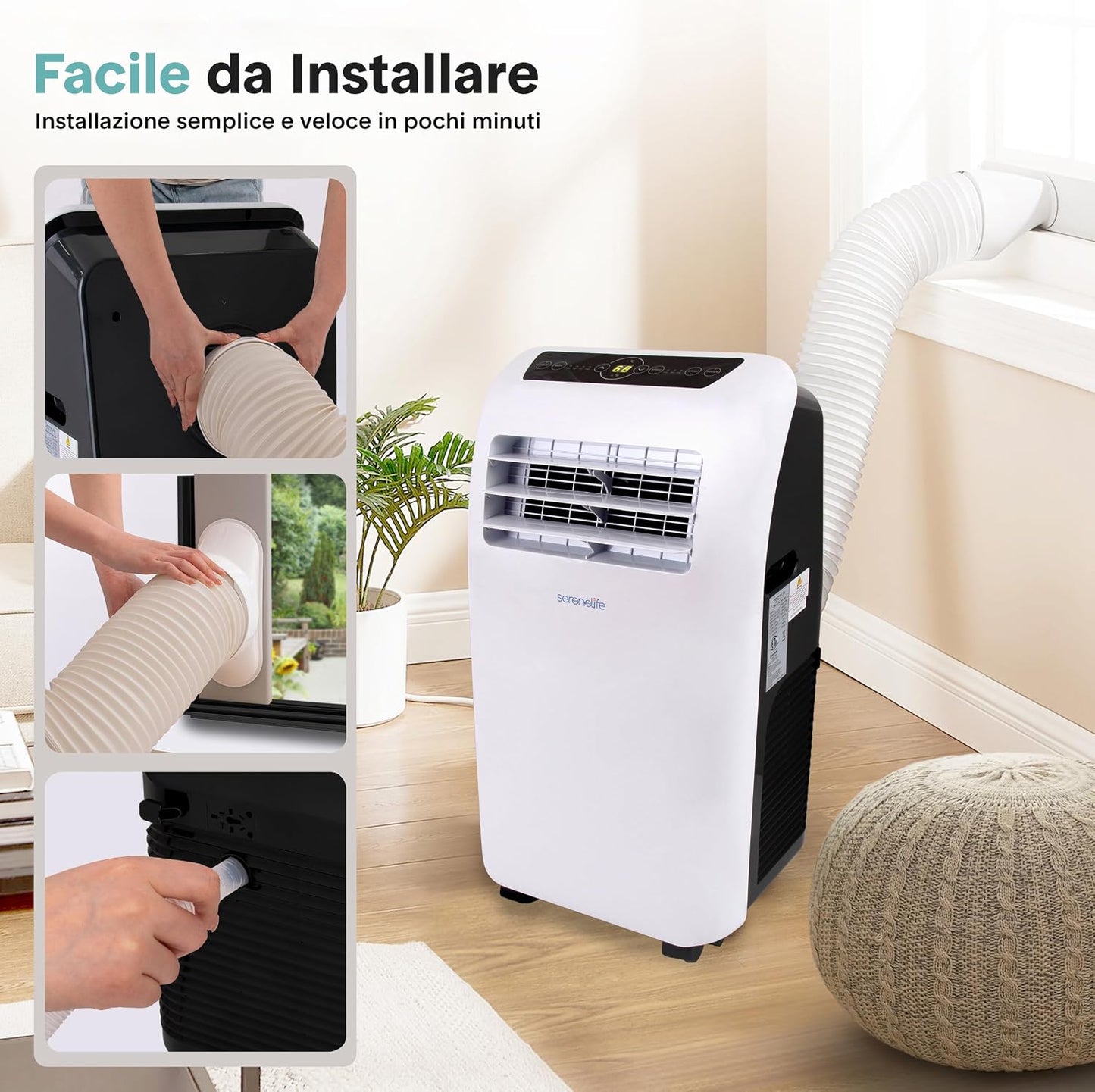  SereneLife Climatiseur Portable 3 En 1 Avec Déshumidificateur, Ventilateur, Télécommande, Kit Fenêtre, 9 000 BTU, Classe A